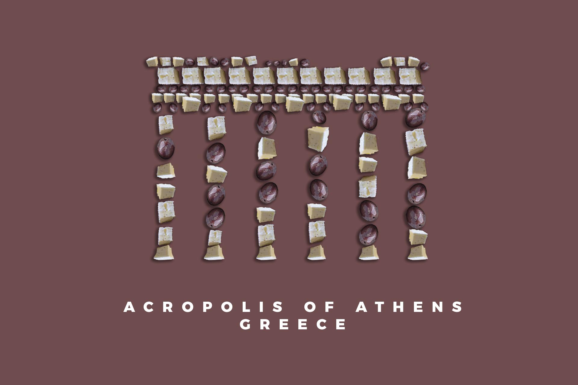 Acropolis in Athens Greece Greek salad food illustration